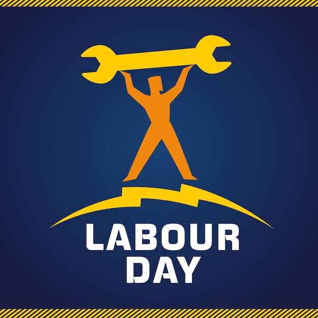 Happy Labour Day banner Industrial style Workman holding wrench International Worker's Day card