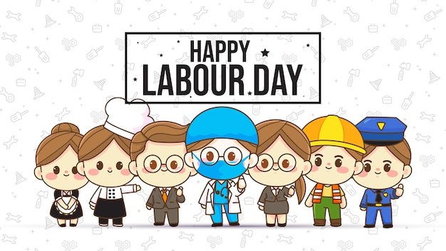 Happy Labour day character Hand drawn cartoon art illustration