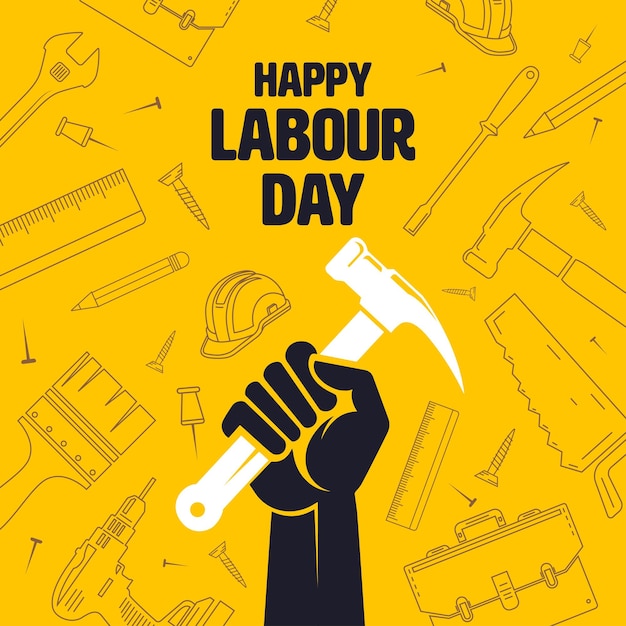 Happy Labour Day Vector Background Design Template Hand Holding a Hammer Illustration