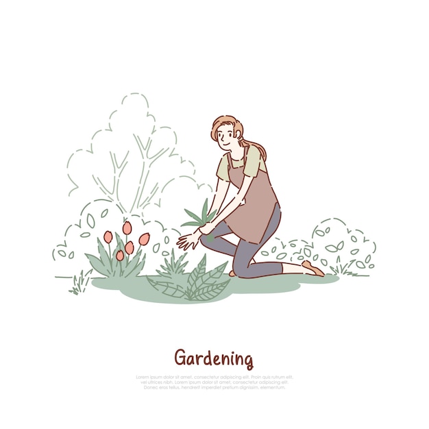 Happy lady working in garden