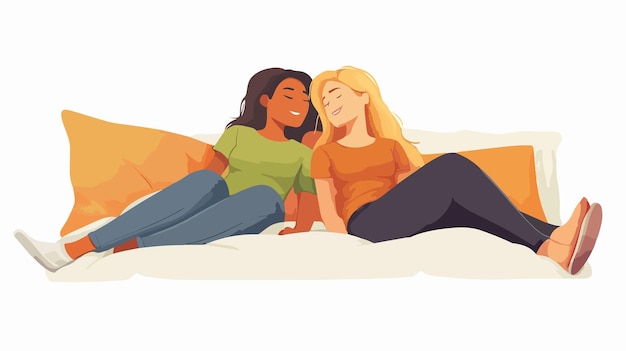 Vector happy lesbian couple enjoying leisure time together outdoors