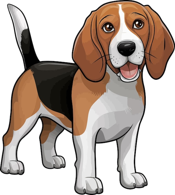 A happy little beagle dog cartoon style on white background