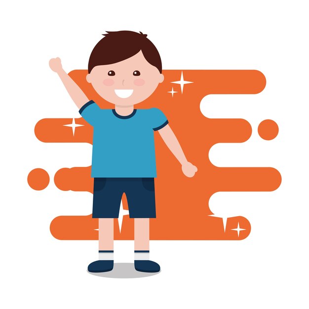 happy little boy character arms up funny vector illustration