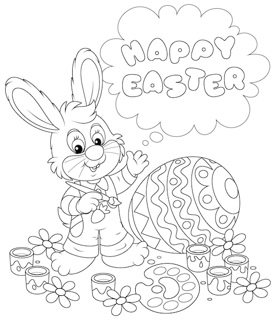 Vector happy little bunny and a decorated easter egg