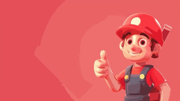 Vector happy little plumber showing thumbup gesture