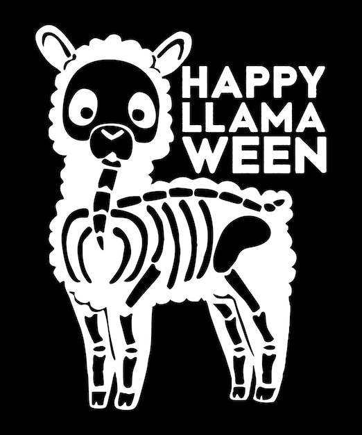 Happy LLAMA ween Funny Halloween shirt print template Skeleton llama illustration