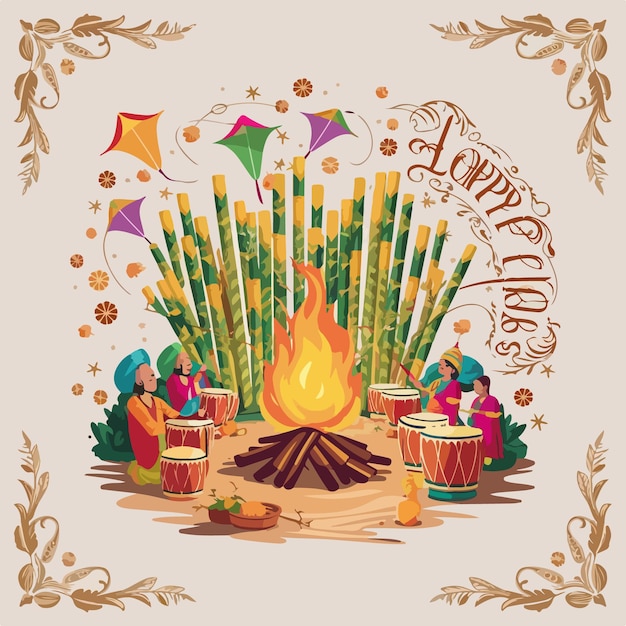 Vector happy lohri celebration background punjabi festival of india