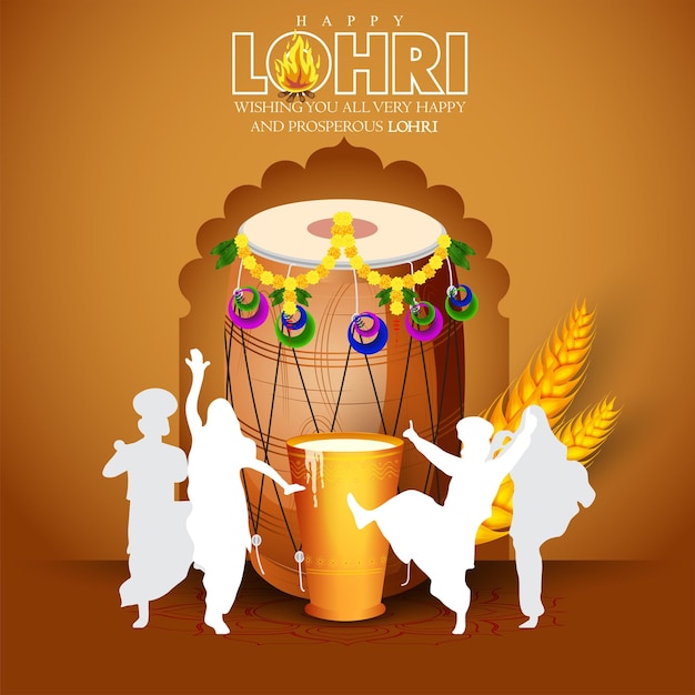 Happy Lohri holiday background for Punjabi festival. Vector illustration