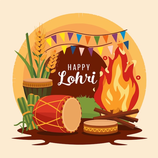 Vector happy lohri indian festival poster banner concept