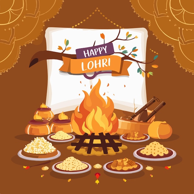 Happy Lohri Indian festival poster banner concept