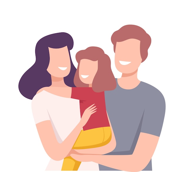 Happy loving family smiling parents and their daughter embracing each other vector illustration