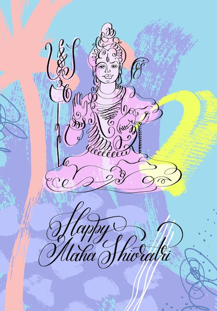 Happy Maha Shivratri black and white line art greeting card design to indian celebration