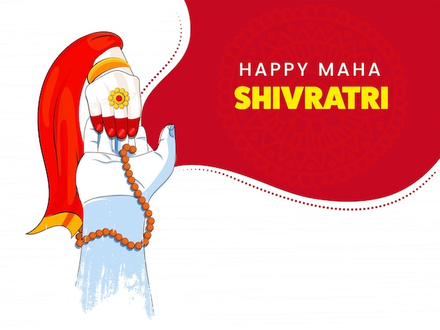 Happy Maha Shivratri Concept With Lord Shiva Goddess Parvati Hands Together On Red And White Background