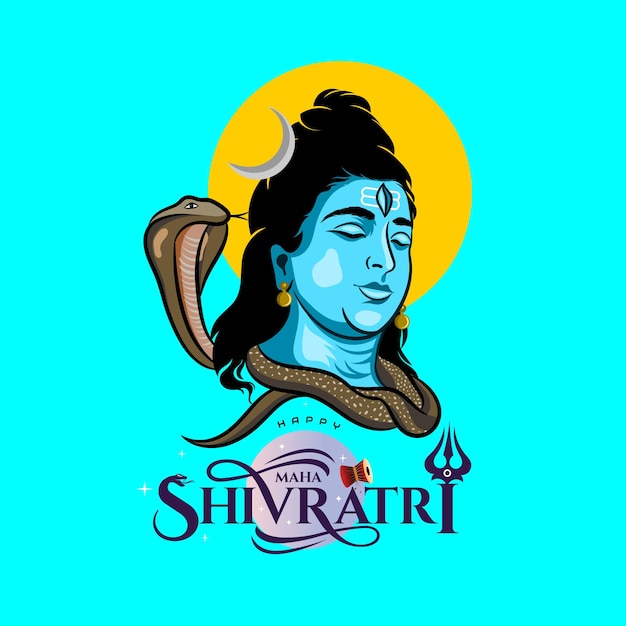 Happy Maha shivratri greeting with lord shiva illustration and typography logo