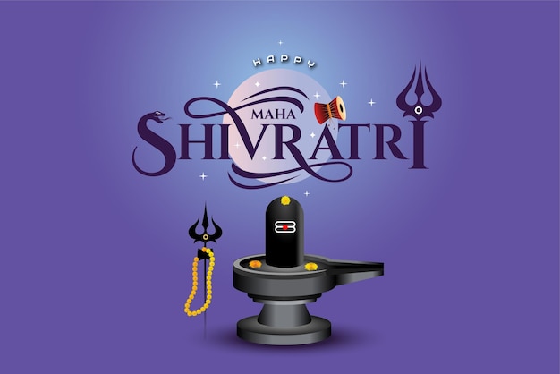 Happy Maha shivratri greeting with Shiv ling statue and typography logo design