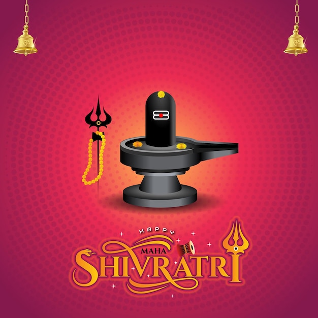 Vector happy maha shivratri greeting with shiv ling statue and typography logo design