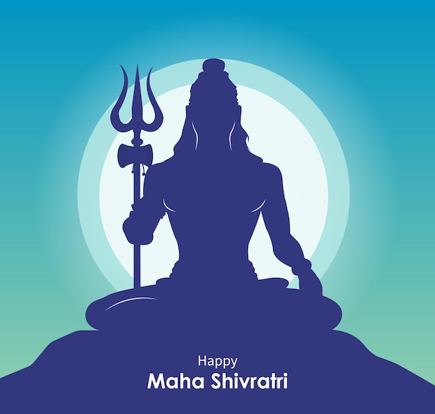 Vector happy maha shivratri with blue silhouette background