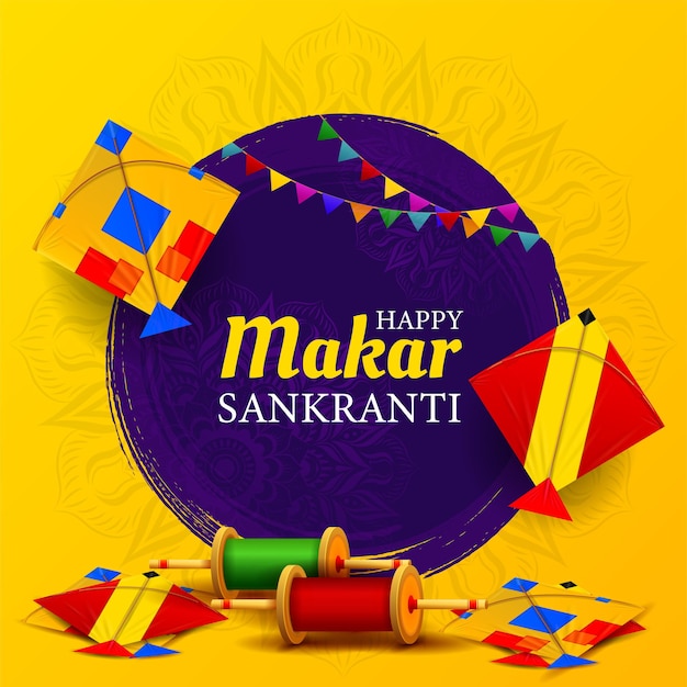 Happy makar sankranti festival template with creative kites illustration