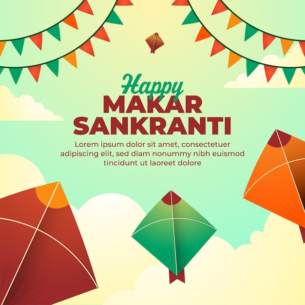 Happy makar sankranti indian kite festival social media post design template