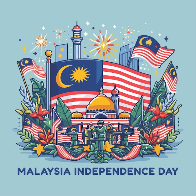 Vector happy malaysia independence day greetings design with blue background