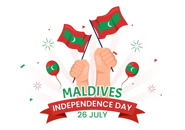 Happy Maldives Independence Day Vector Illustration with Maldivian Wavy Flag in Hand Drawn Templates