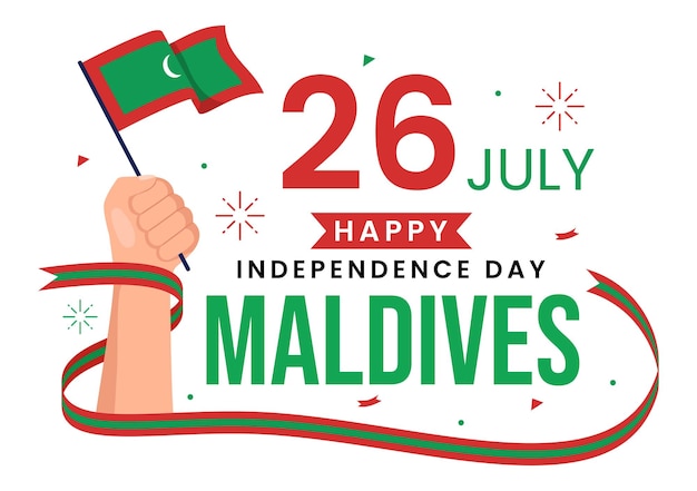 Happy Maldives Independence Day Vector Illustration with Maldivian Wavy Flag in Hand Drawn Templates