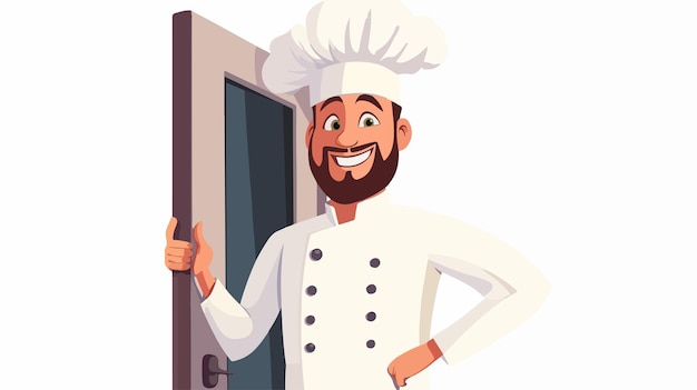 Happy Male Chef Leaning on Door in Portrait