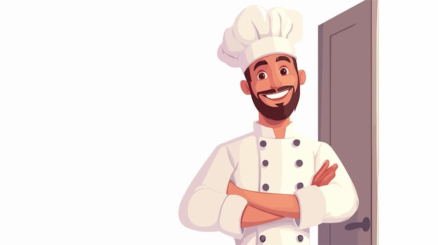 Happy Male Chef Leaning on Door in Portrait