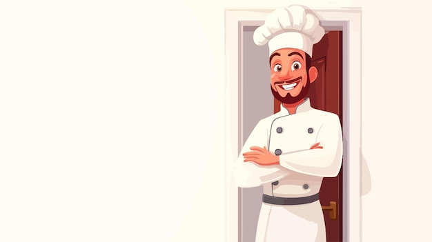 Happy Male Chef Leaning on Door in Portrait