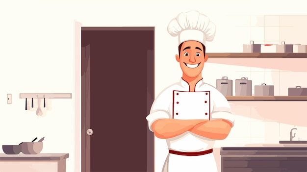 Happy Male Chef Standing at Door Smiling Professional Culinary Portrait