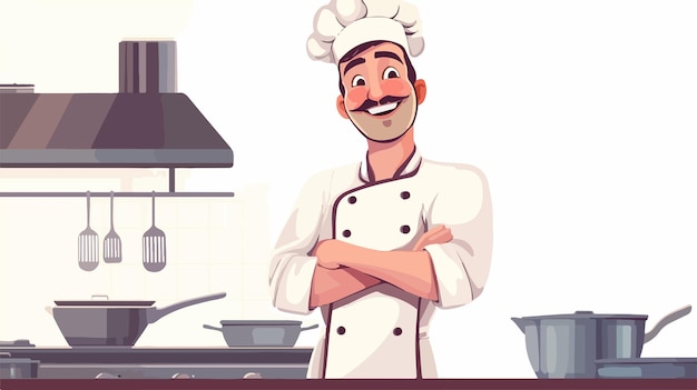 Happy Male Chef with Mustache Working in Kitchen