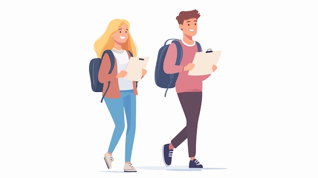 Happy Male and Female Students Walking in Classroom Environment