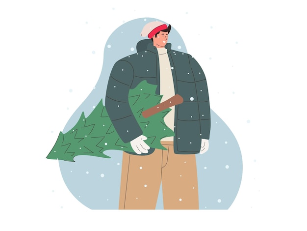 Happy Man Carrying A Christmas Tree