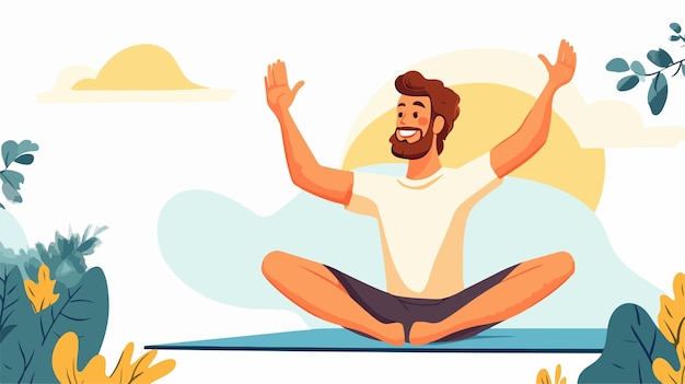 Happy Man Exercising Yoga with Joy and Fun