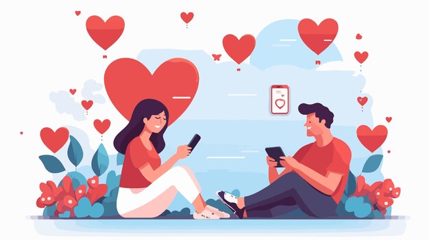 Happy Man in Online Dating Vector Illustration