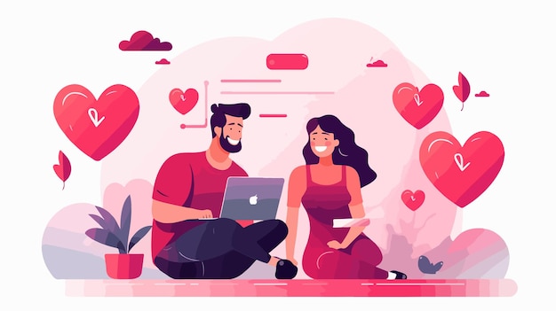 Happy Man in Online Dating Vector Illustration