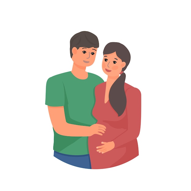 Happy man and pregnant woman isolated vector illustration Couple expecting a baby