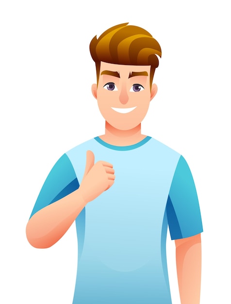 Happy man showing thumbs up gesture cartoon character