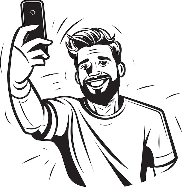 Happy Man Taking a Selfie in a Beautiful Urban Park with Greenery and Colorful Flowerbeds Illustrat