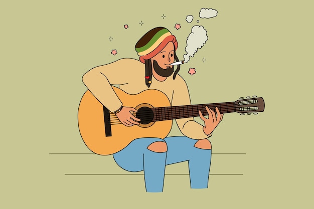 Happy man with dreadlock smoking weed