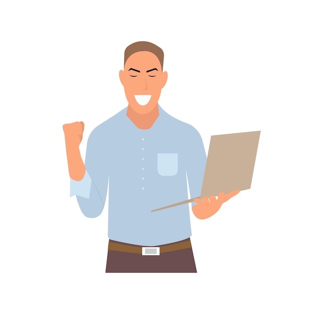 Happy man with laptop vector illustration