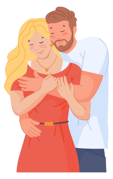 Happy man and woman hugging Couple loving relationship