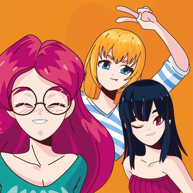 Happy manga girls cartoons design