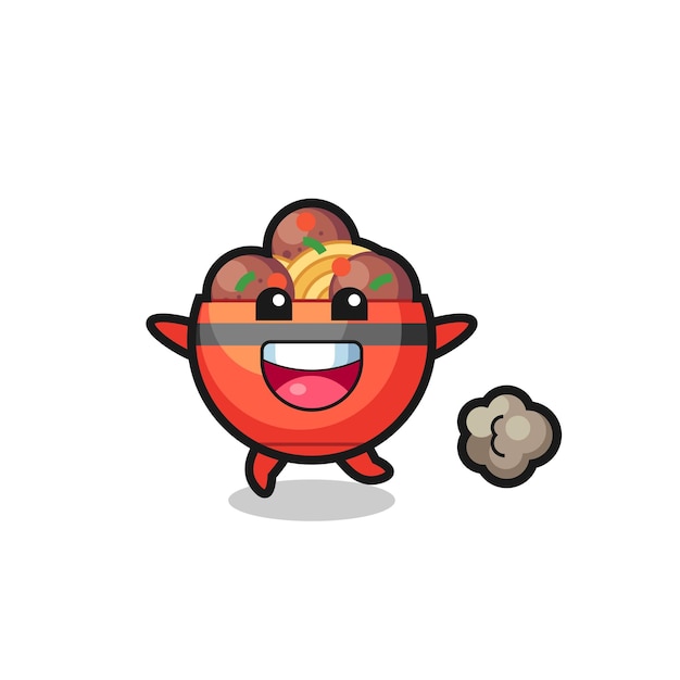 The happy meatball bowl cartoon with running pose