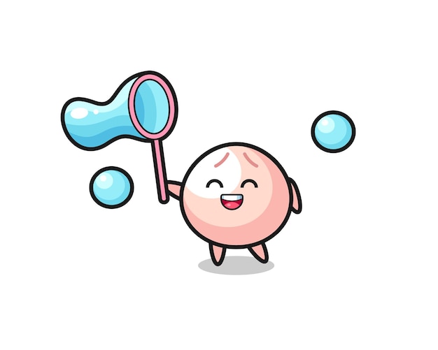 Happy meatbun cartoon playing soap bubble  cute style design for t shirt sticker logo element