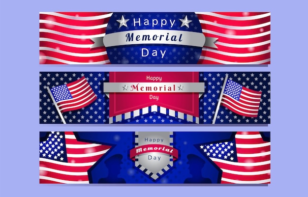 Vector happy memorial day banner set