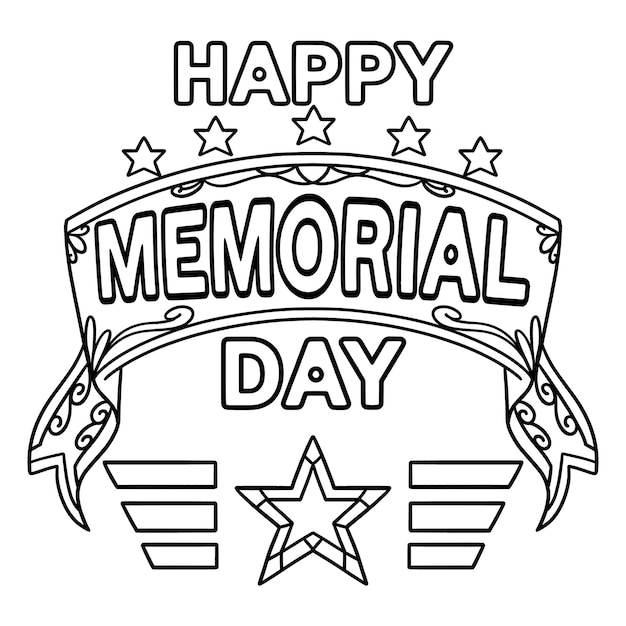 Vector happy memorial day isolated coloring page for kids