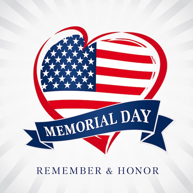 Happy Memorial Day USA heart banner or icon Isolated abstract graphic design template US colors