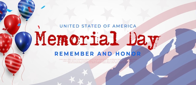 Happy memorial day in white background decorated with balloons