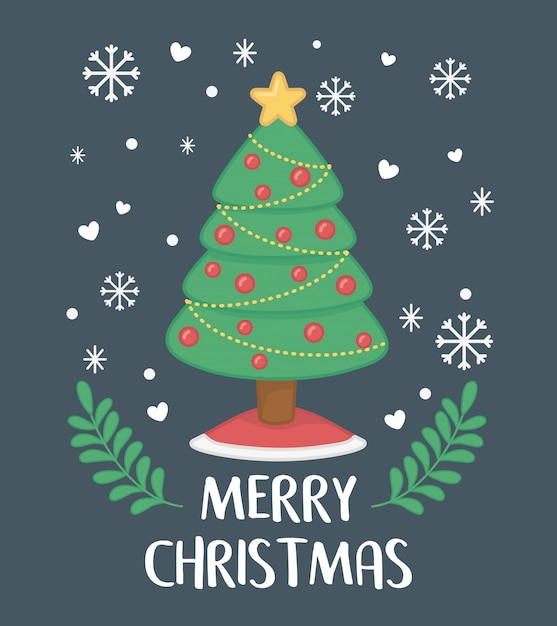 Happy merry christmas card with pine tree